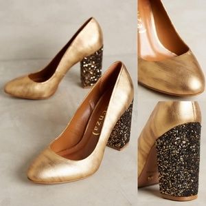 ISO Vicenza Calcados Gold Heels Anthropologie sz37